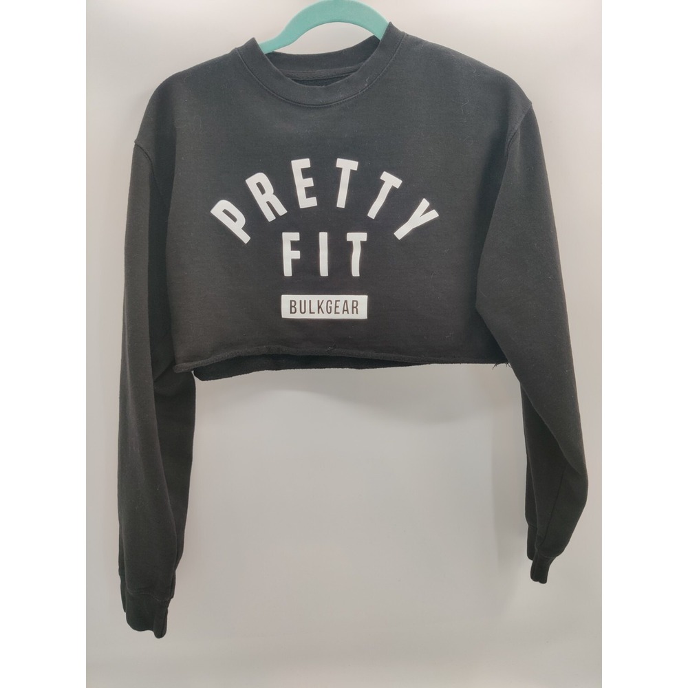 Bulk Gear Pretty Fit Cropped Sweatshirt Black Graphic Pullover Small USA Made